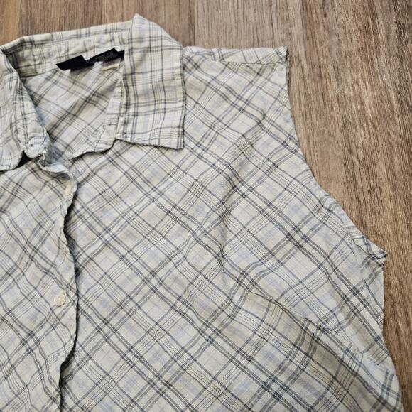 Vtg Y2K GAP Linen Sleeveless Blouse Women M Blue Plaid Preppy 2000s Boho Cottage - Picture 3 of 9
